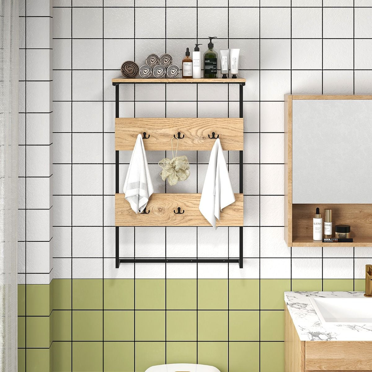 Wandgarderobe Mit Ablage & 6 Haken Wandregal Industrielle Garderobenleiste Kleiderstange