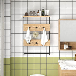 Wandgarderobe Mit Ablage & 6 Haken Wandregal Industrielle Garderobenleiste Kleiderstange