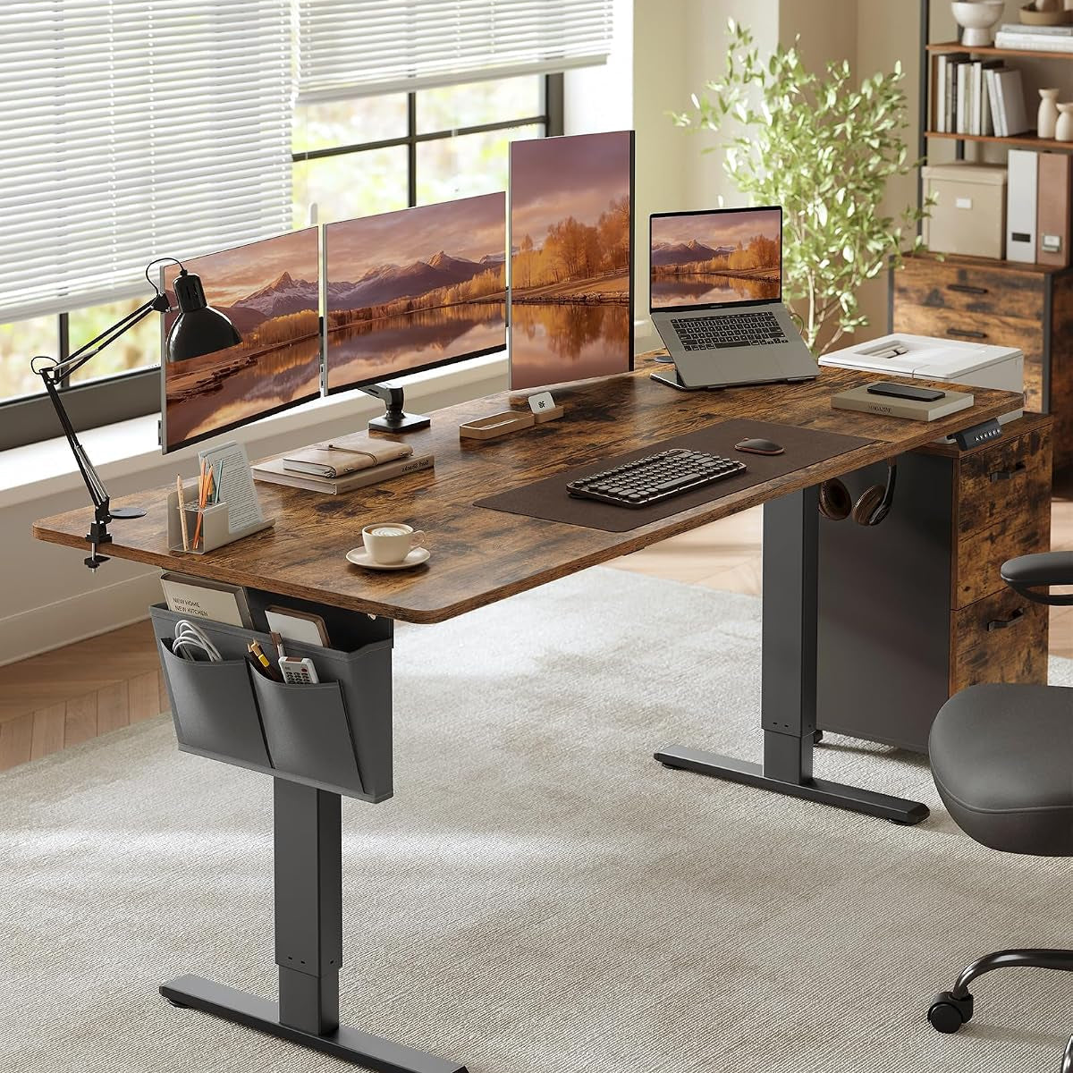 SONGMICS Höhenverstellbarer Schreibtisch Elektrisch, 180 X 80 Cm, Stufenlos Verstellbar, Memory-Funktion Mit 4 Höhen, Vintagebraun LSD138K01