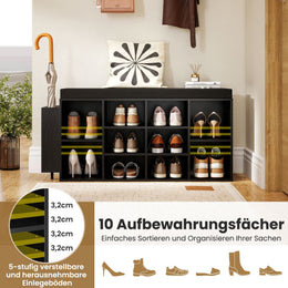 Schuhbank Mit Schirmhalter Mit Gepolsterter Sitzfläche & Abnehmbare Regalböden Schwarz
