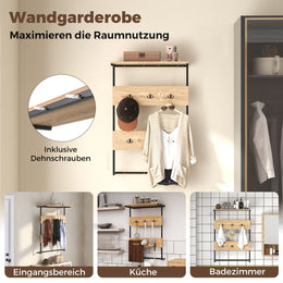 Wandgarderobe Mit Ablage & 6 Haken Wandregal Industrielle Garderobenleiste Kleiderstange