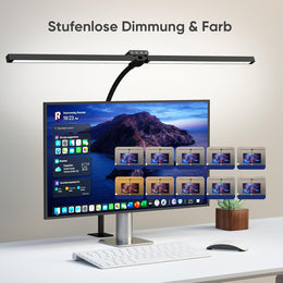 Doppelkopf LED Schreibtischlampe Mit RGB,24W Dimmbar Schreibtischleuchte Mit Fernbedienungen, Klemmbar Tageslichtlampe Mit Stufenlose Dimmung&Farb,Büro Tischlampe Für Home&Office (Schwarz)