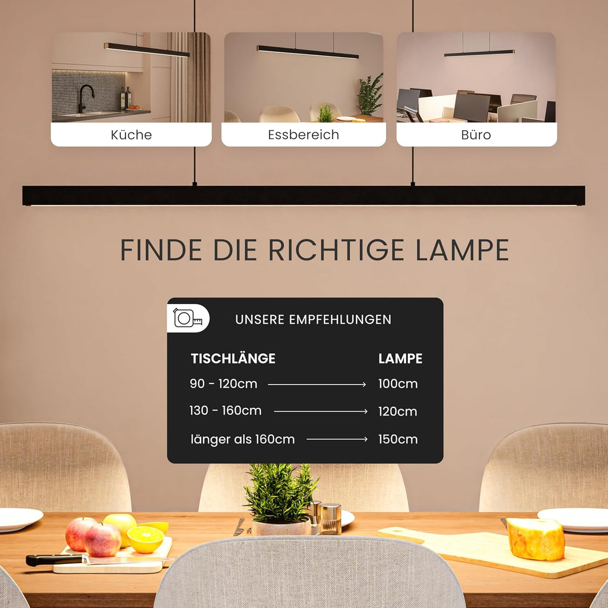 MATO LED Pendelleuchte Esstisch Höhenverstellbar Schwarz - Lichtfarbe Stufenlos Einstellbar & Dimmbar per Fernbedienung - 100Cm Länge - Esstischlampe Hängend, Esszimmerlampe, Hängelampe Esszimmer