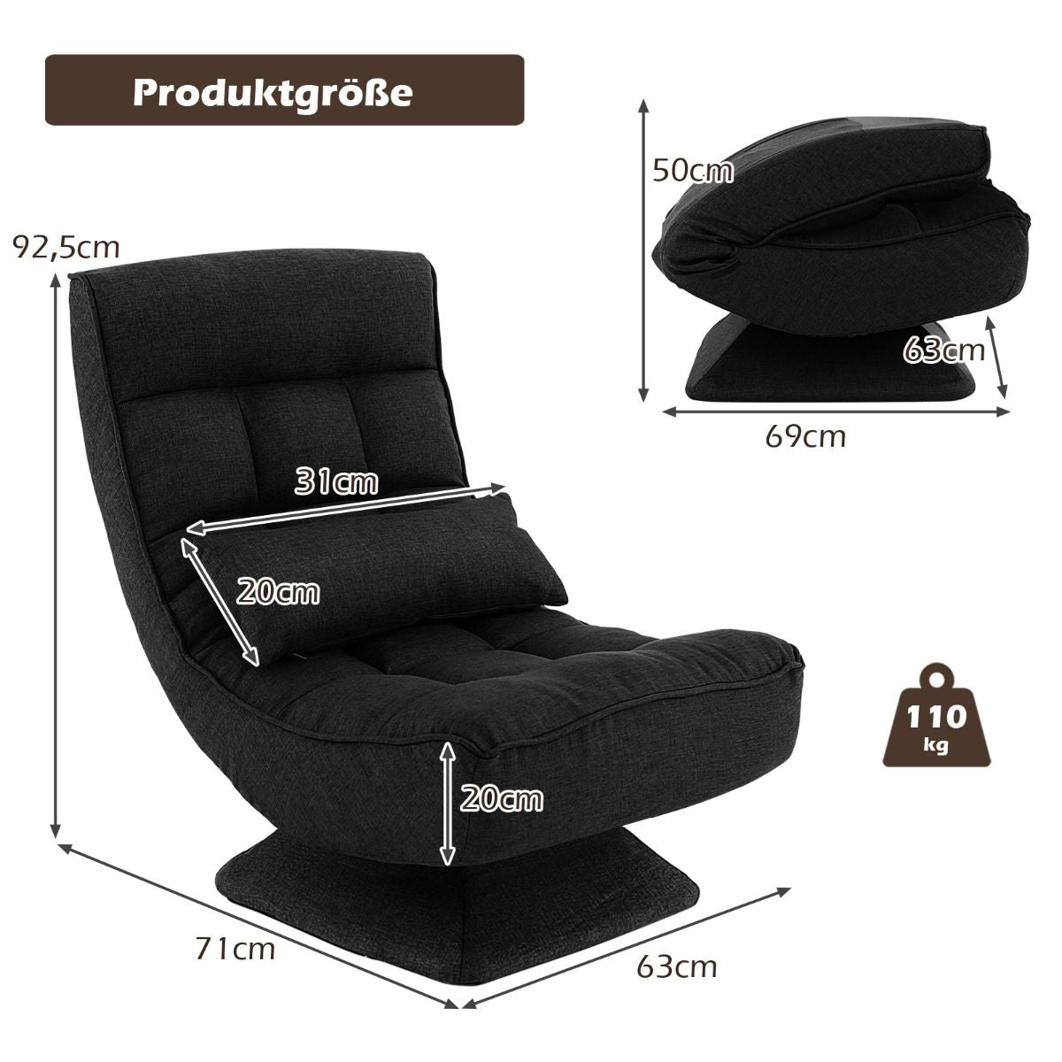 360° Drehbarer Bodensessel Mit Rückenlehne & Lendenkissen Bodenstuhl Lazy Sofa