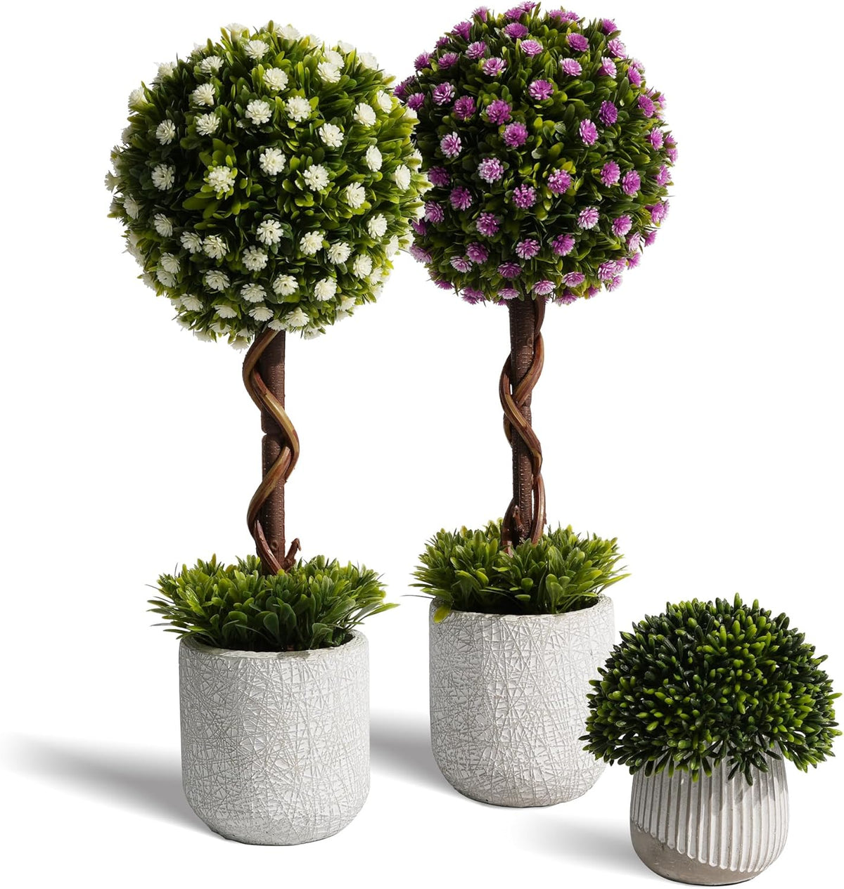 YVONNEYI 3 Stück Kunstpflanze, Buchsbaum Künstlich Im Beton-Töpfen Für Büro Deko, Künstliche Pflanzen Für Wohnzimmer Badezimmer Schlafzimmer Küche Tisch Büro Zimmer Deko - Baby'S Breath Blumen