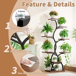 BACEKOLL Pflanzenständer Mit Wachstumslicht - 8 Ebenen Blumenständer 124Cm Metall Holz Pflanzenregal - Innen & Außen Blumentreppe - Dekoratives Schwarz Blumenregal Für Indoor Garten Balkon