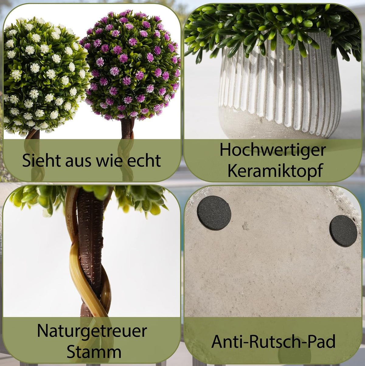YVONNEYI 3 Stück Kunstpflanze, Buchsbaum Künstlich Im Beton-Töpfen Für Büro Deko, Künstliche Pflanzen Für Wohnzimmer Badezimmer Schlafzimmer Küche Tisch Büro Zimmer Deko - Baby'S Breath Blumen