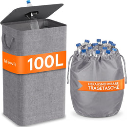 Lifewit 100L Pfandflaschen Sammelbehälter Mit Deckel, Groß Pfandflaschen Aufbewahrung, Behälter Leergut & Altglas Aufbewahrung, Flaschensammler Mit Loch Küche Abstellraum Flaschentasche, Dunkelgrau