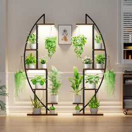 BACEKOLL 6 Ebenen Blumenständer Mit Wachstumslichtern - Metall Holz Pflanzenregal - 160CM Innen Blumentreppe - Dekoratives Schwarz Blumenregal Für Innen Fensterbank Wohnzimmer 2 STÜCK