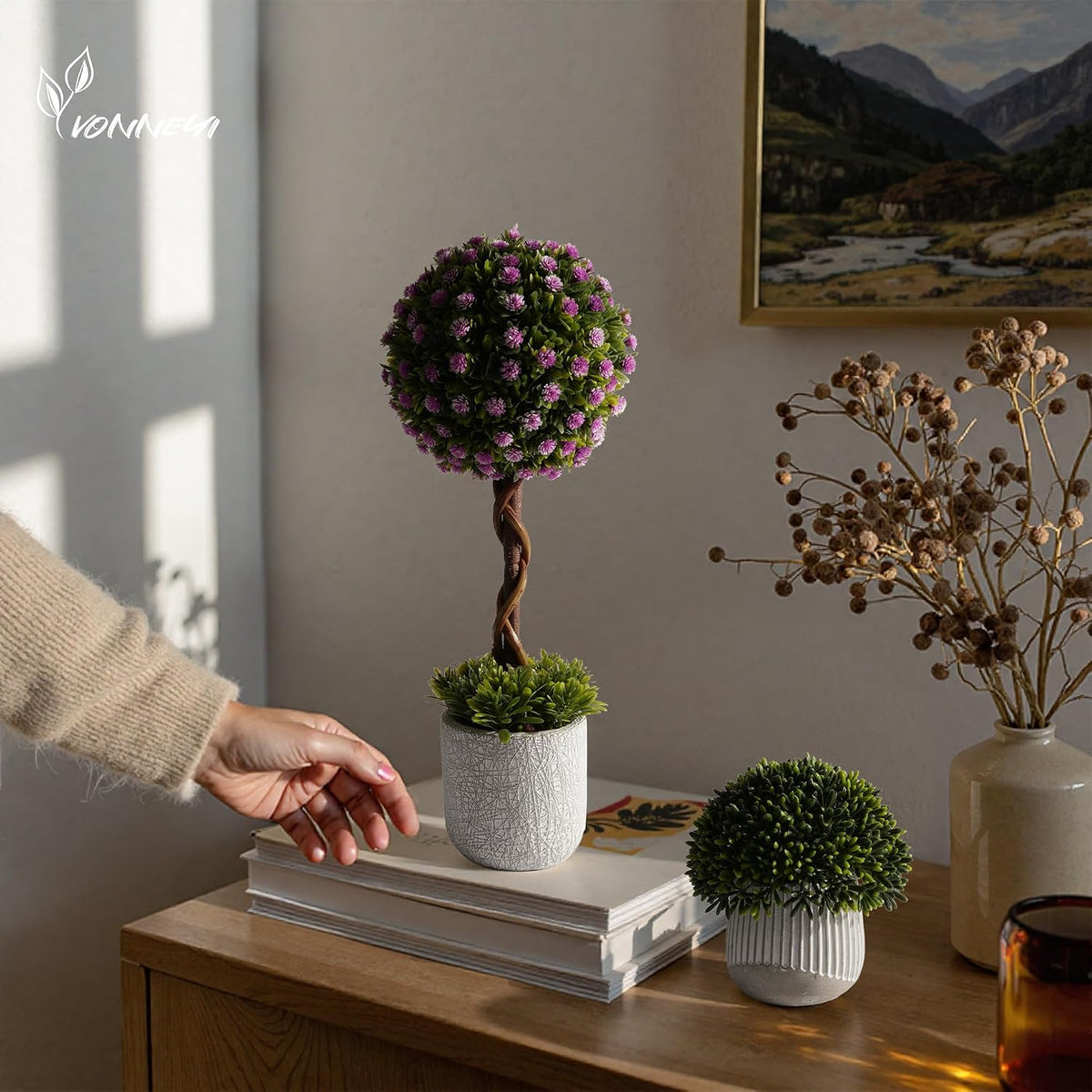 YVONNEYI 3 Stück Kunstpflanze, Buchsbaum Künstlich Im Beton-Töpfen Für Büro Deko, Künstliche Pflanzen Für Wohnzimmer Badezimmer Schlafzimmer Küche Tisch Büro Zimmer Deko - Baby'S Breath Blumen