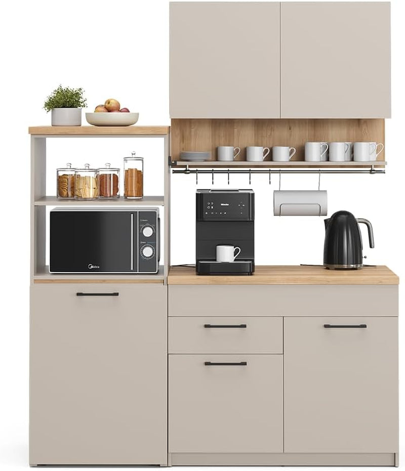 Vicco Küchenzeile Egbert, Anthrazit, 160 Cm Mit Ausziehbarem Tisch, Mit Integriertem Tellertrockner Und Seitlichen Regalablagen