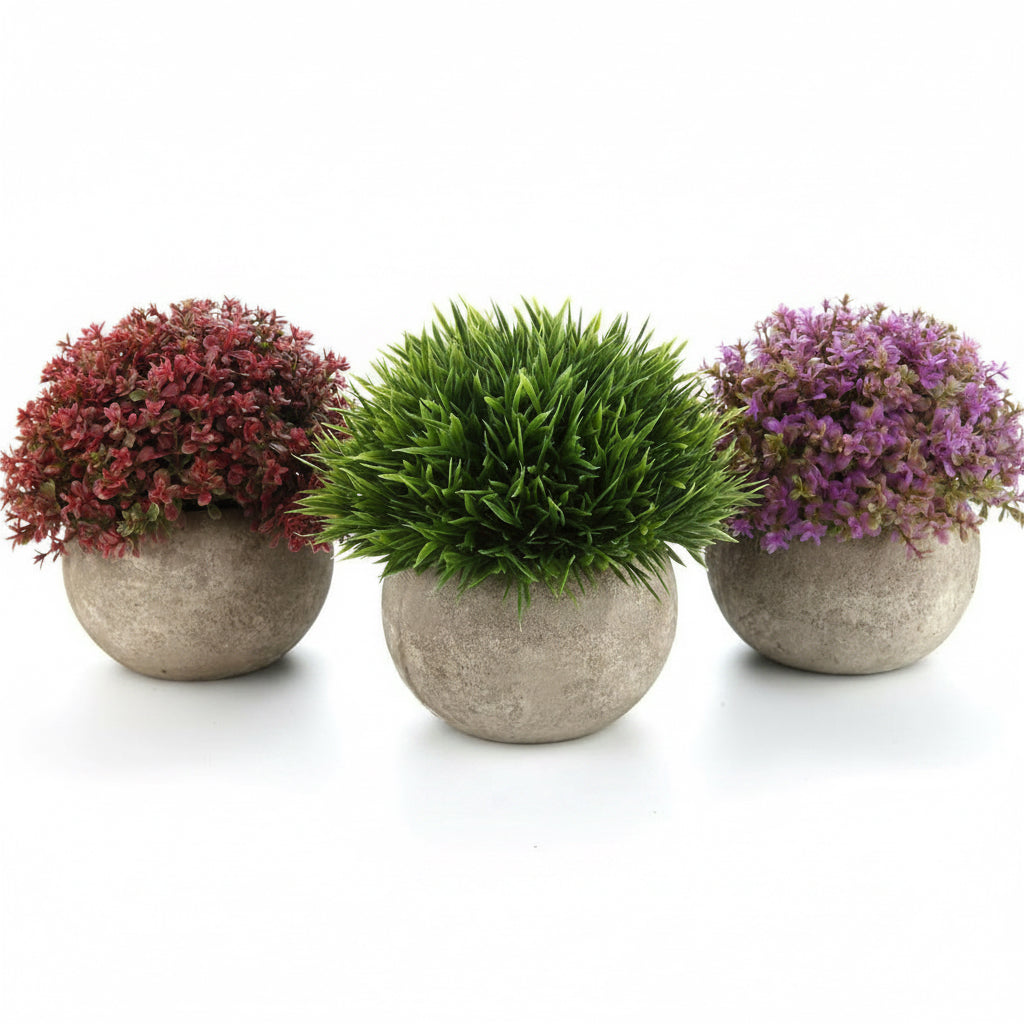 T4U Künstliche Pflanzen Grün Graspflanzen Kunstpflanze Mit Grauen Topf, Klein Kunstpflanze Sukkulenten Künstlich Deko Fake Plant Für Hochzeit Büro Zuhause Wohnung Dekoration, Grün 3Er Set