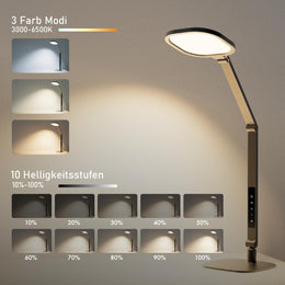 Litones Schreibtischlampe LED Dimmbare, Augenschutz Tageslichtlampe Schreibtisch Mit 3 Farbmodi Und Touch-Steuerung/Memory-Funktion,15W Schwenkarm Bürolampe Mit Stecker,Schwarz