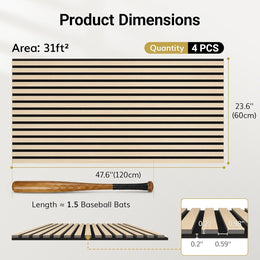 TONOR Akustikpaneele Holz, 4 Stück 120 X 60Cm - 2,88M² Wandpaneele Holz Holzpaneele Wand Als Schallschutzplatten, Wandverkleidung Holzoptik Für Wanddeko Wohnzimmer, Büro, Küche, Eiche
