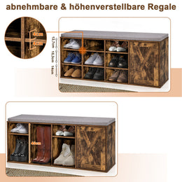 Schuhbank Mit Gepolstertem Kissen & 9 Fächern 3-Stöckiger Schuhregal Mit Verstellbaren Regalen Braun/Weiß