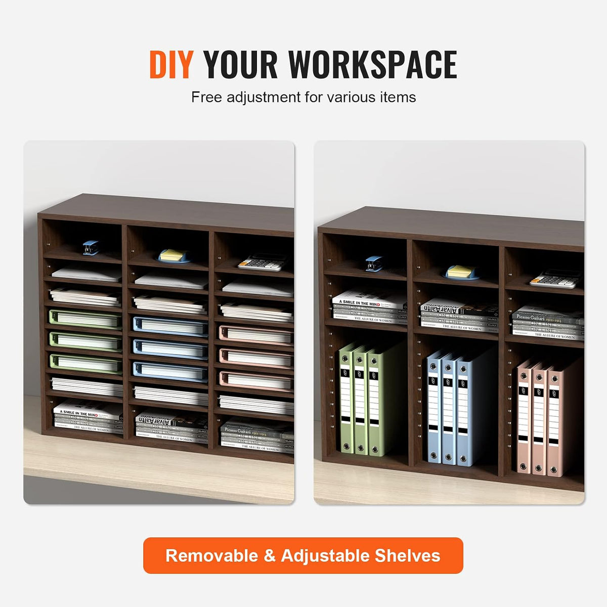 VEVOR Briefablage 24 Fächer Organizer Aus MDF, Dokumentenablage Vintage Braun 737 X 305 X 620 Mm, Ablagefächer Desktop-Aktenhalter Dokumentenlager, Dokumentenhalter Zu Hause, Im Büro, Im Klassen Usw.