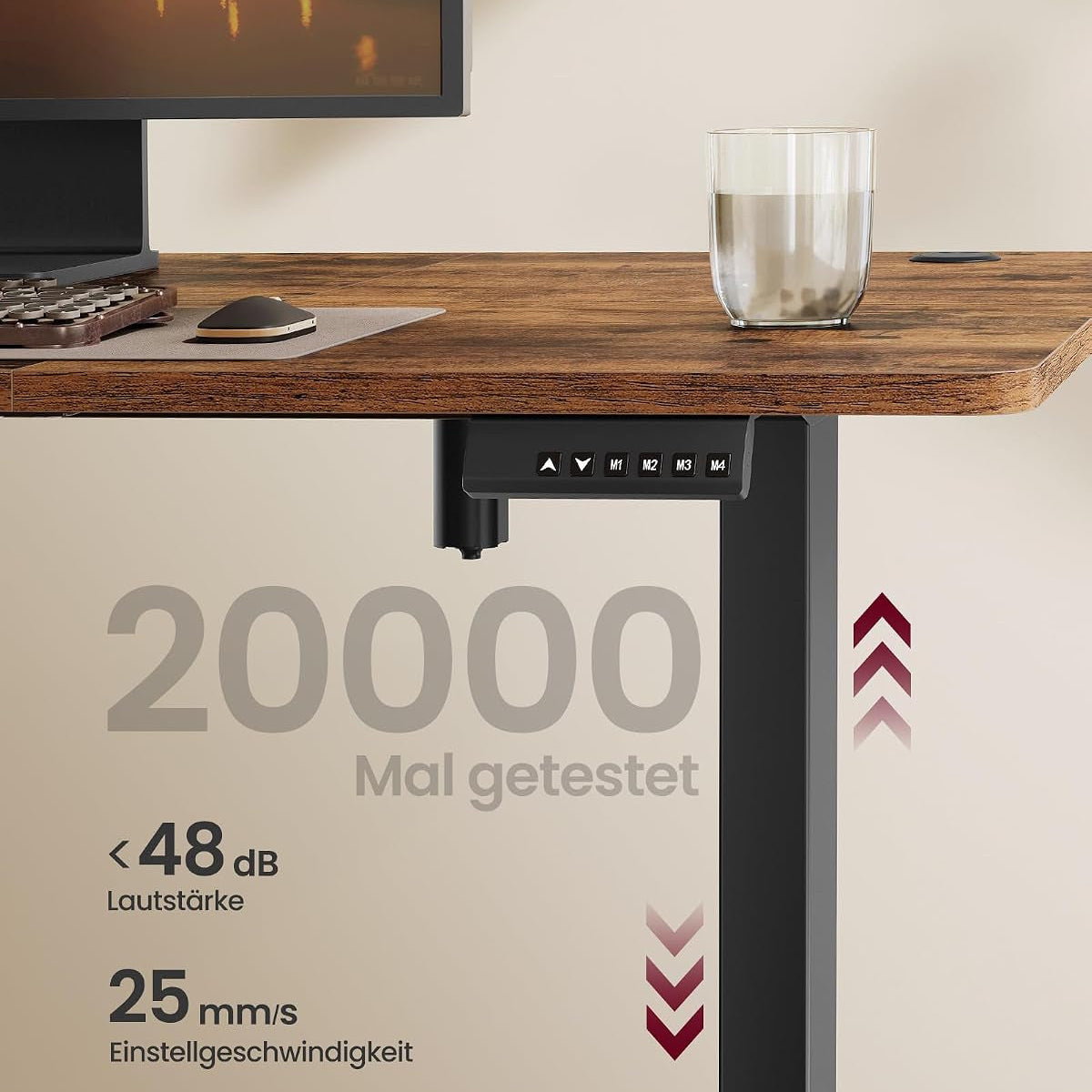 SONGMICS Höhenverstellbarer Schreibtisch Elektrisch, 180 X 80 Cm, Stufenlos Verstellbar, Memory-Funktion Mit 4 Höhen, Vintagebraun LSD138K01