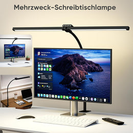 Doppelkopf LED Schreibtischlampe Mit RGB,24W Dimmbar Schreibtischleuchte Mit Fernbedienungen, Klemmbar Tageslichtlampe Mit Stufenlose Dimmung&Farb,Büro Tischlampe Für Home&Office (Schwarz)
