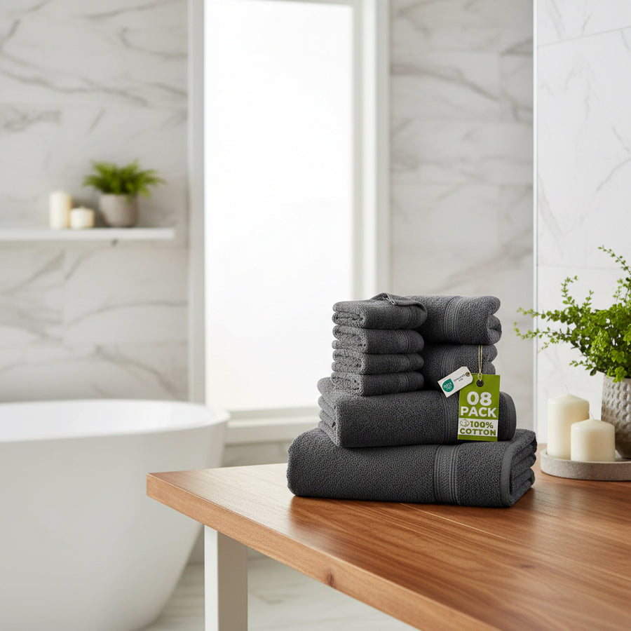 Utopia Towels - 8 Teilig Handtücher Set Aus Baumwolle Mit Aufhänger - 2 Badetuch, 2 Handtücher Und 4 Washclappen - (Grau)