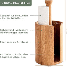 WALDWERK Küchenrollenhalter Aus Echtem Eichenholz - Stehend Für Alle Handelsüblichen Küchenrollen - Plastikfreier Rollenhalter