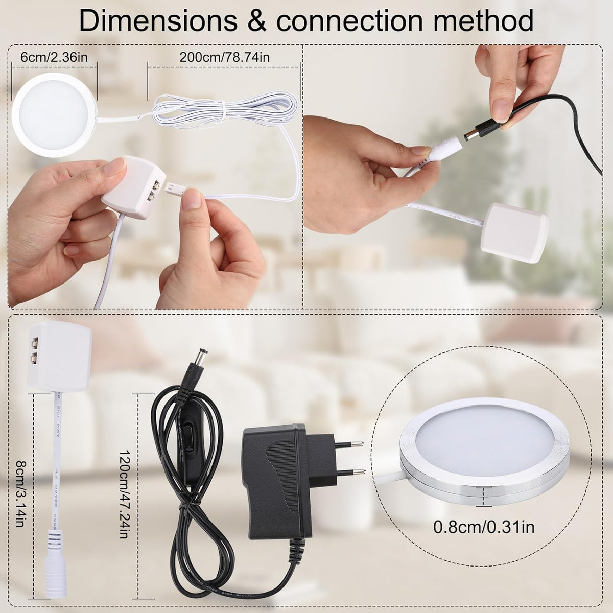 Lightess 4Er Unterbauleuchte Küche LED Vitrinenbeleuchtung 12V Warmweiß | Unterschrank Beleuchtung 8Mm Dünn, 250LM, Alu 60X8Mm, Für Küche Vitrine Schrank Regal Garderobe Mit EU Stecker