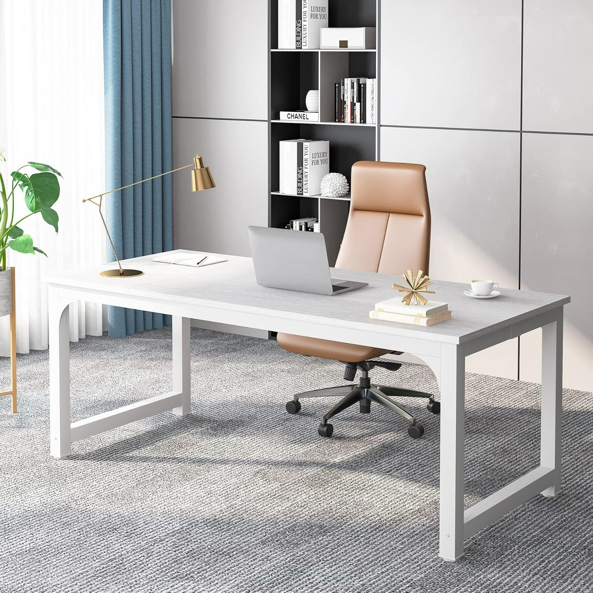 Tribesigns Schreibtisch Computertisch, PC Tisch Bürotisch Arbeitstisch Esstisch in Schwarz Für Home Office Zu Hause Schreibtische, Konferenztisch (Rustikales Braun/Schwarz, 180 X 80 X 75 Cm)