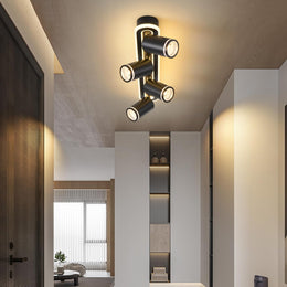 SANSHI Deckenleuchte 4 Flammig Led,Schwenkbar 350°Deckenstrahler,Deckenlampe Mit Unteres Glühen 36W+4X5W GU10 Spots,Modern Deckenspot Strahler 3000K Warmweiß,Spotlight Lampe Für Wohnzimmer,Schwarz