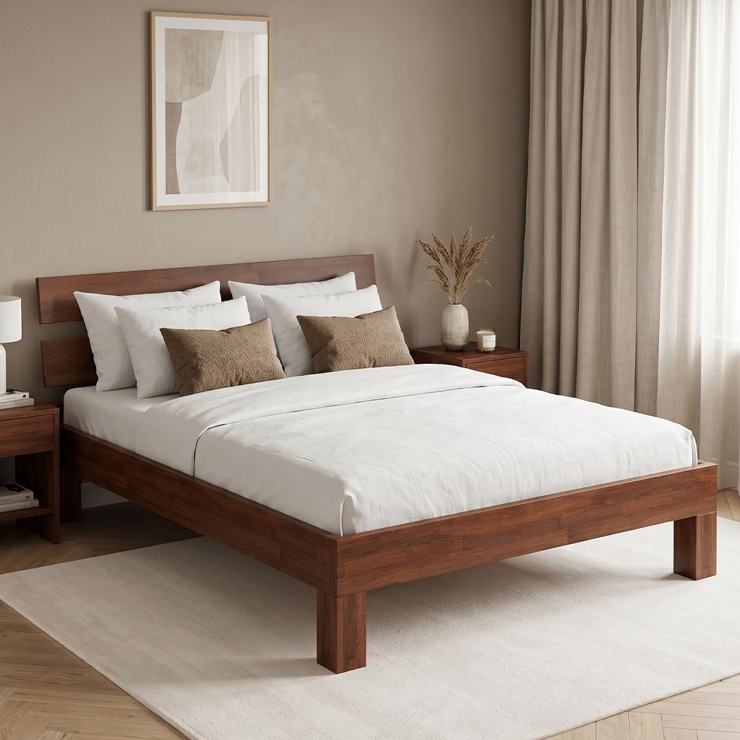 Floki Massivholzbett 140X200 Cm Aus Eiche - Hochwertiges Bettgestell - Bettrahmen Mit Bettkopf - Holzbett in Natur Geölt - Bett Geeignet Als Doppelbett - Futonbett Schlafzimmer