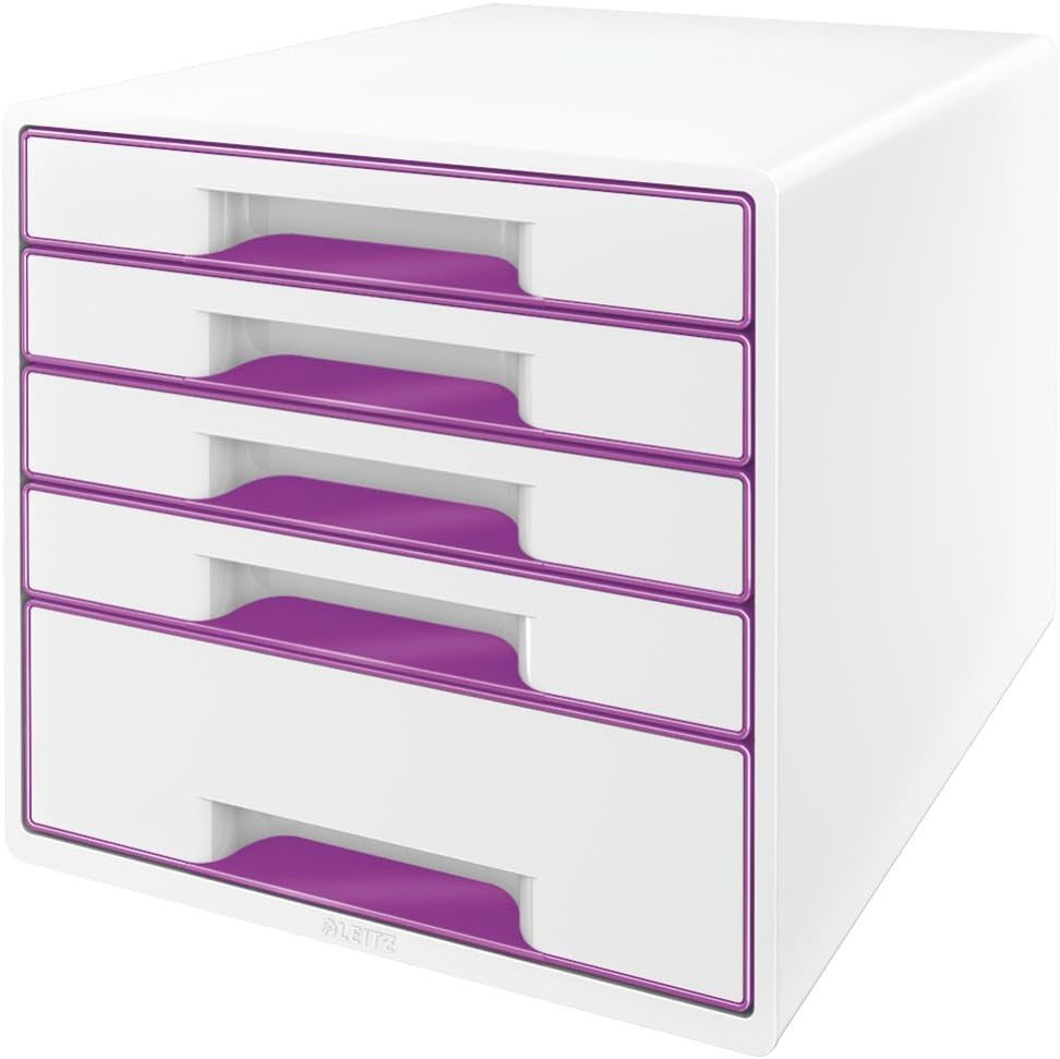 Leitz CUBE Schubladenbox Mit 4 Schubladen, Weiß/Grau, A4, Inkl. Transparentem Schubladeneinsatz, WOW, 52132001