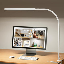 SKYLEO Schreibtischlampe LED – Schreibtischlampe Klemmbar 1300LM – 5 Farbmodi X 11 Helligkeitsstufen – Verstellbarer Schwenkarm – Timmer Und Speicherfunktion – 12W Desk Lamp – Schwarz