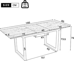 Merax Esstisch 140/180X80X75Cm, Ausziehbar Esszimmertisch Mit Tischbeine Aus Metall, Rechteckiger Küchentisch Für Wohnzimmer Und Esszimmer, Holzfarbe