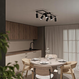 Deckenstrahler LED Schwarz - Deckenstrahler 6 Flammig - LED Deckenleuchte Schwenkbar - GU10 Deckenlampe Spot - Spotlight Lampe Modern - Strahler Deckenspot Für Küche, (6 Flammig, Schwarz)