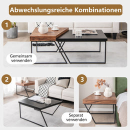 2 Couchtischen Moderner Beistelltisch 120 X 60 X 46 Cm Schwarz + Braun