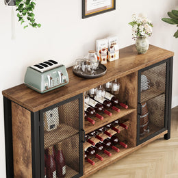 IBF Weinschrank Barschrank Mit Weinregal Und Glashalter Industrial Küchenschrank Kaffeebarschrank Sideboard Weinbarschrank Für Küche Esszimmer Wohnzimmer Eingangsbereich,140 Cm Rustikales Braun