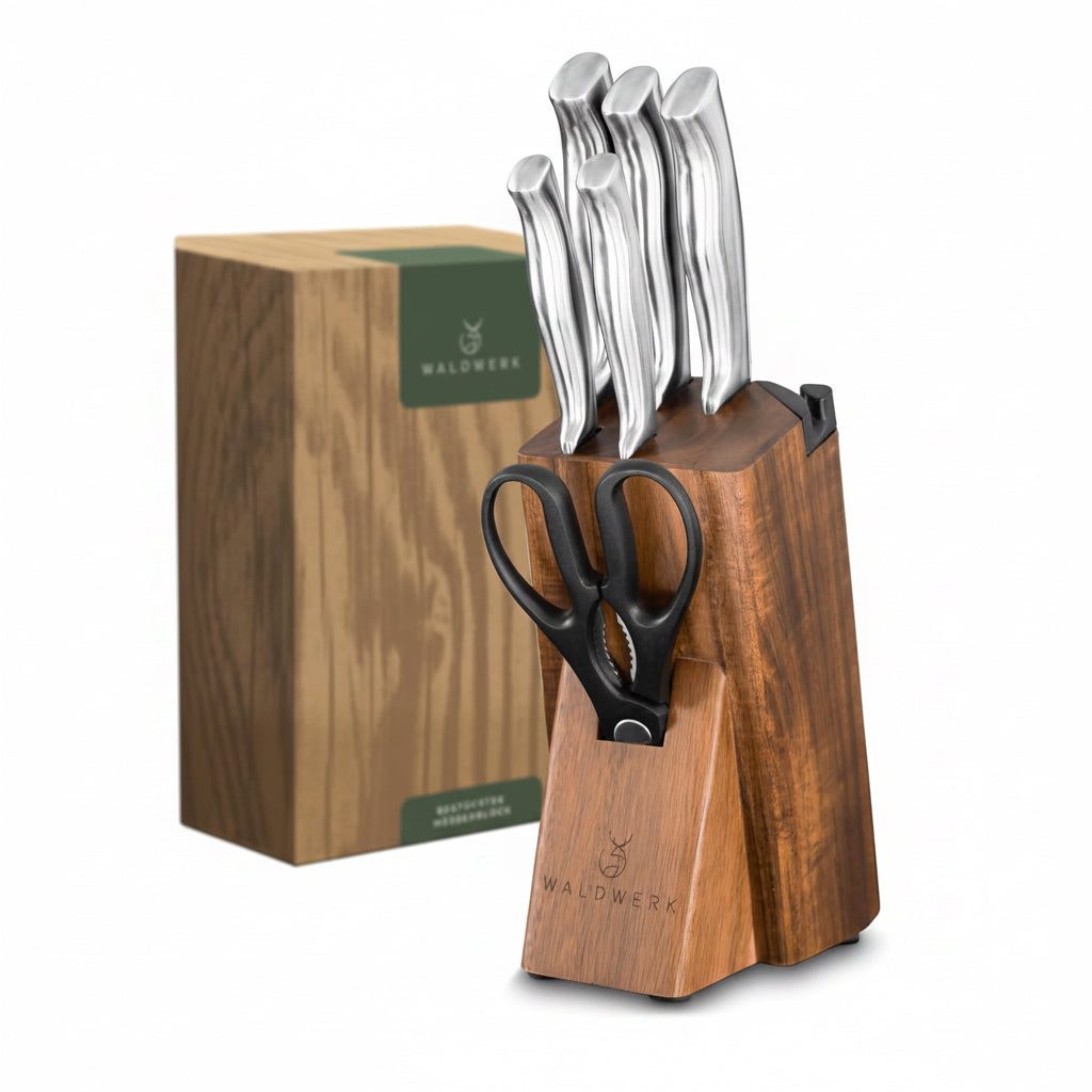 WALDWERK Küchenhelfer Set Aus Holz - 9-Teilig Mit Grillzange, Schneebesen, Pfannenwender, Löffel Und Nudelschöpfer - Kochutensilien