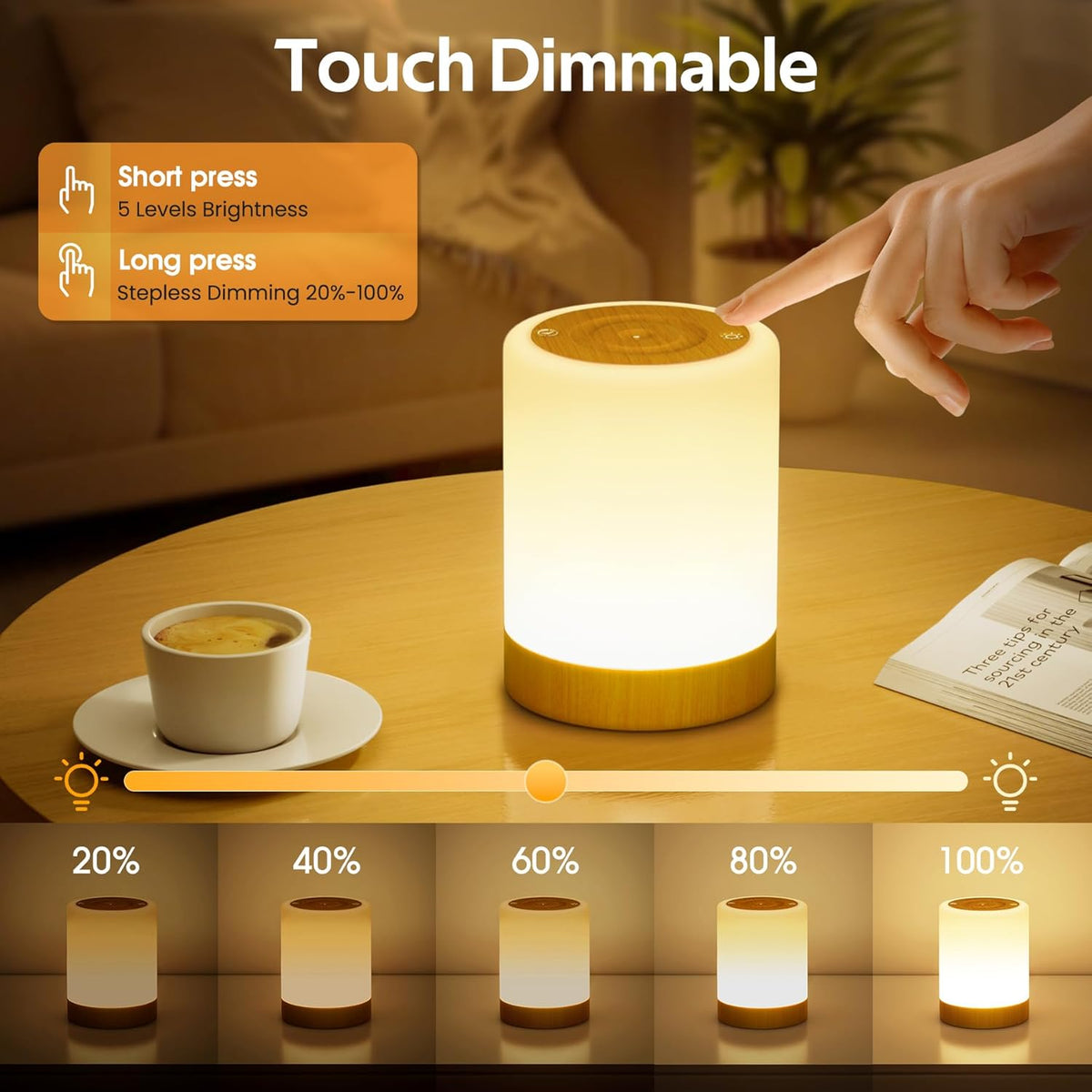 Nachttischlampe Touch Dimmbar, 5 Modi 256 RGB Farbwechsel & Warmweiß LED Nachtlicht Kinder Baby,Touch Lampe Akku USB Aufladbar Stilllicht Night Light Mit Timing,Tischlampe Kabellos Für Schlafzimmer