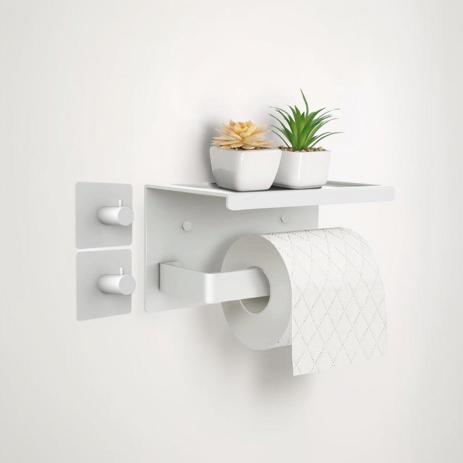 Toilettenpapierhalter Ohne Bohren Aluminium Klopapierhalter Mit 17 Cm Ablage, Selbstklebende WC Papier Halterung Mit 2 Klebehaken Wandmontage Klorollenhalter Für Küche Und Badzimmer Schwarz