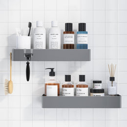 Duschablage Ohne Bohren - 2 Stück Rostfreie Badezimmer Organizer, Schnell Trocknende Badregal Ohne Bohren Mit Großer Kapazität, Langlebige Shampoo Halterung Für Duschel, Large, Weiß, Schwarz