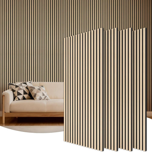 TONOR Akustikpaneele Holz, 4 Stück 120 X 60Cm - 2,88M² Wandpaneele Holz Holzpaneele Wand Als Schallschutzplatten, Wandverkleidung Holzoptik Für Wanddeko Wohnzimmer, Büro, Küche, Eiche