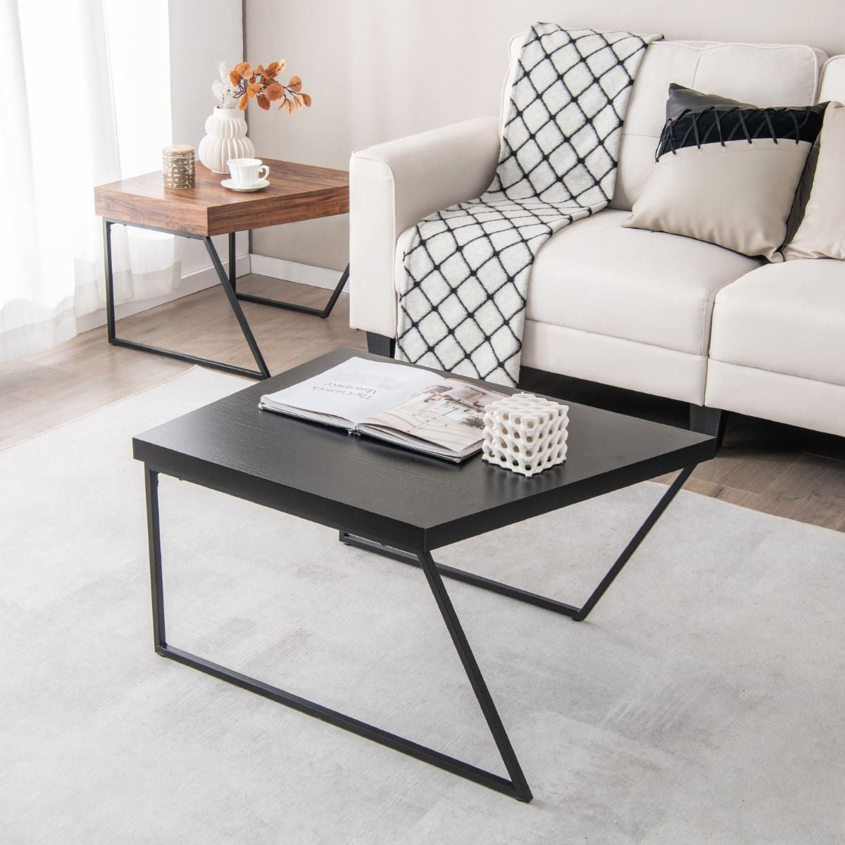 2 Couchtischen Moderner Beistelltisch 120 X 60 X 46 Cm Schwarz + Braun