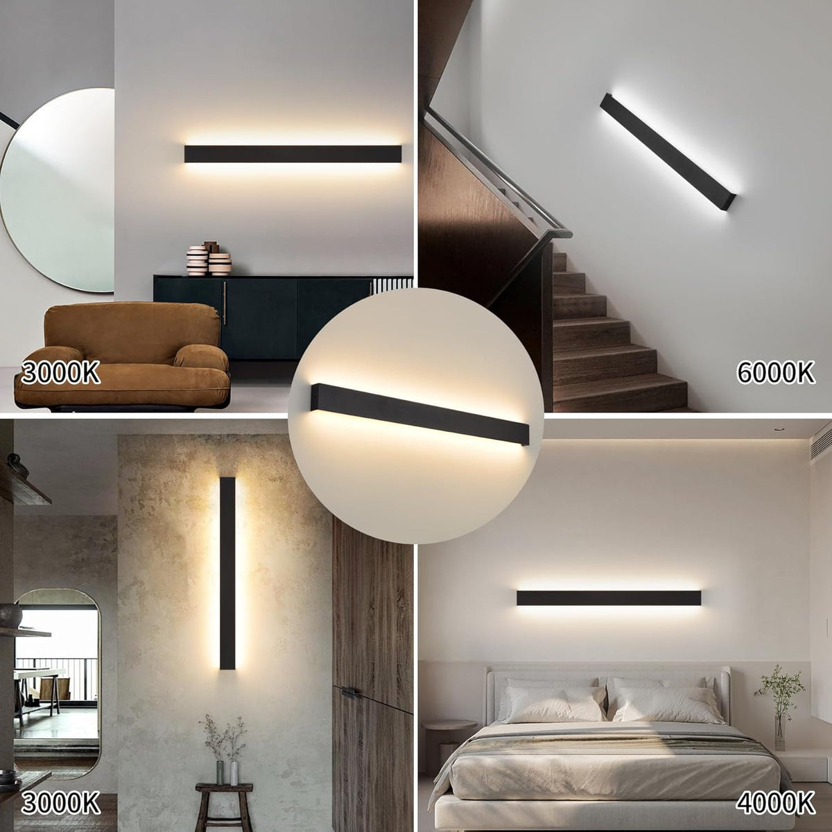 KUKAK LED Wandleuchte Innen,30W Wandlampe,Modern Lampe Wand,3000K/4000K/6000K Wandlampen,Up down Wandbeleuchtung,Flurlampe Wandleuchten Für Wohnzimmer Schlafzimmer Treppenhaus Flur 96Cm Schwarz