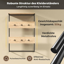 Wandgarderobe Mit Ablage & 6 Haken Wandregal Industrielle Garderobenleiste Kleiderstange