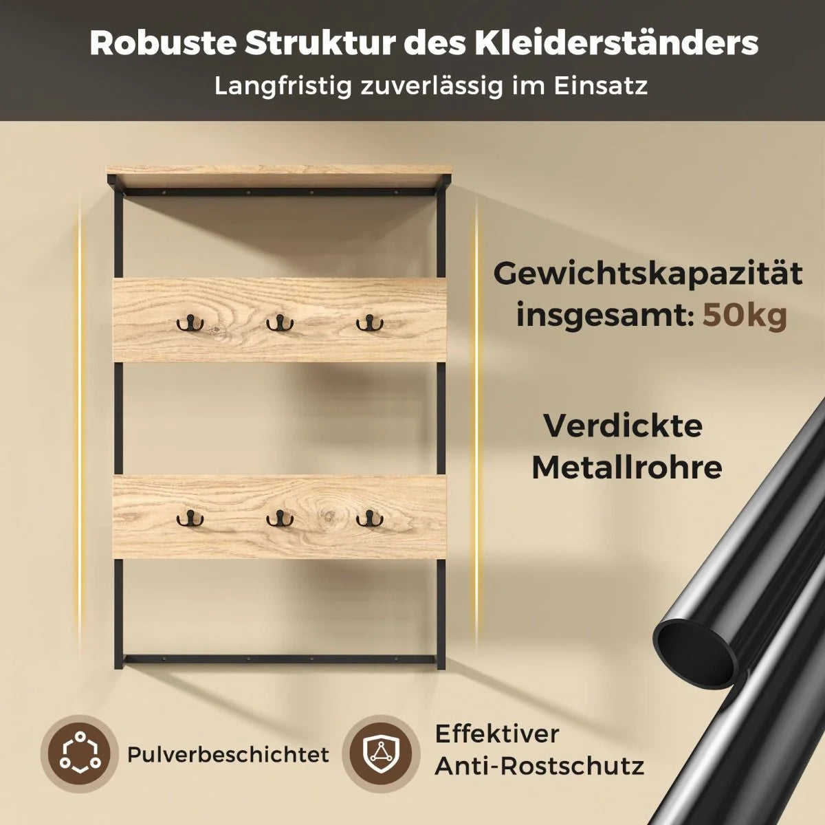 Wandgarderobe Mit Ablage & 6 Haken Wandregal Industrielle Garderobenleiste Kleiderstange
