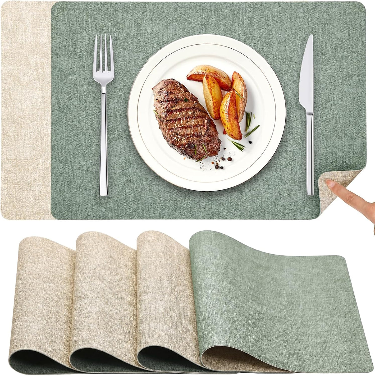 Tischsets Abwaschbar Und Untersetzer 6Er Set, Platzsets Abwaschbar Doppelseitig Bedruckt Kunstleder Schmutzabweisend & Rutschfest, Platzdeckchen Abwischbar Mit Lederoptik Für Esszimmer