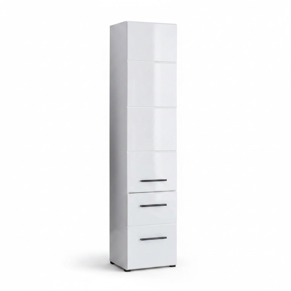 Trendteam Smart Living - Skin - Hochschrank - Weiß/Weiß Hochglanz - 5 Fächer, Eine Ablage Und Eine Schublade - (Bxhxt) 30 X 182 X 31 Cm - 2 Verstellbare Einlegeböden - Kratzfest