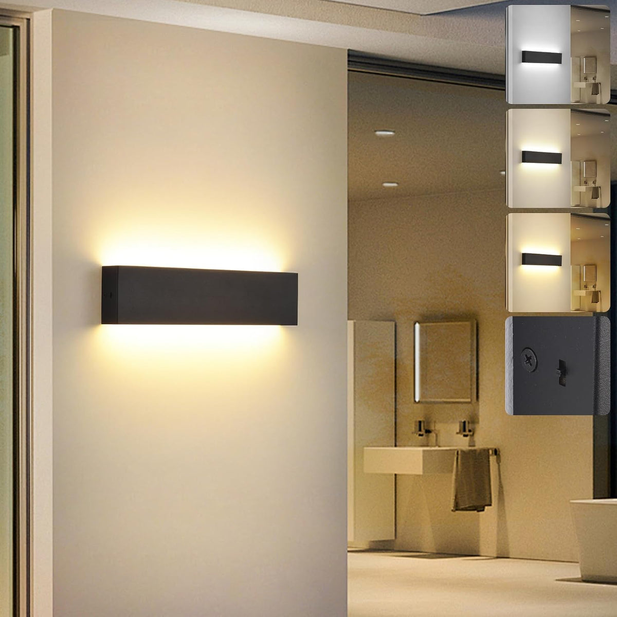 KUKAK LED Wandleuchte Innen,30W Wandlampe,Modern Lampe Wand,3000K/4000K/6000K Wandlampen,Up down Wandbeleuchtung,Flurlampe Wandleuchten Für Wohnzimmer Schlafzimmer Treppenhaus Flur 96Cm Schwarz