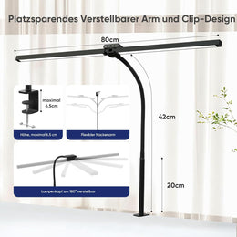 Doppelkopf LED Schreibtischlampe Mit RGB,24W Dimmbar Schreibtischleuchte Mit Fernbedienungen, Klemmbar Tageslichtlampe Mit Stufenlose Dimmung&Farb,Büro Tischlampe Für Home&Office (Schwarz)