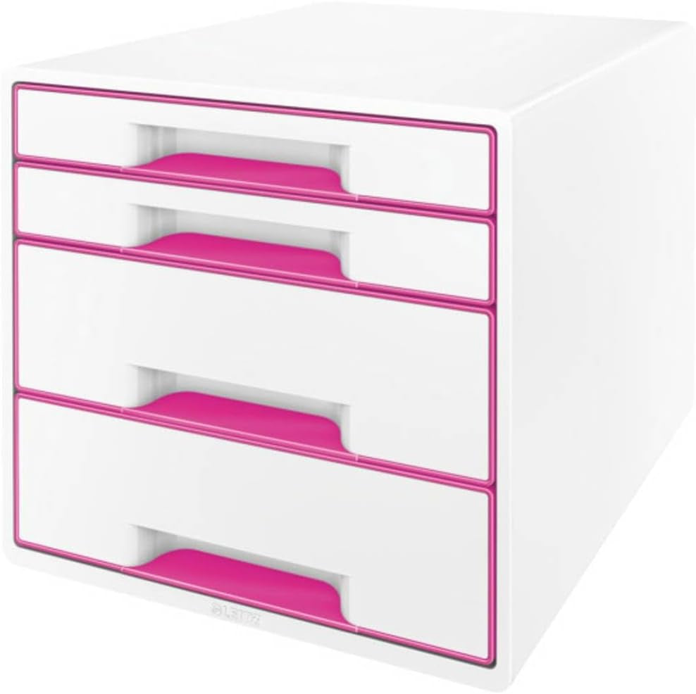 Leitz CUBE Schubladenbox Mit 4 Schubladen, Weiß/Grau, A4, Inkl. Transparentem Schubladeneinsatz, WOW, 52132001