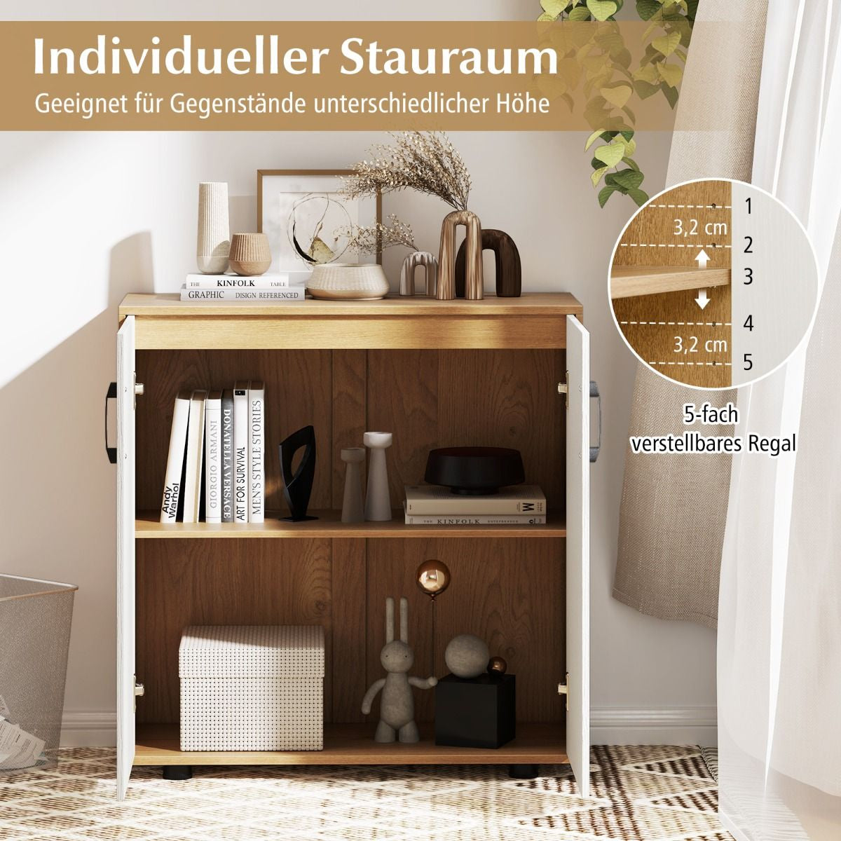Sideboard Mit Türen & Verstellbarem Regal Beistellschrank Aufbewahrungsschrank