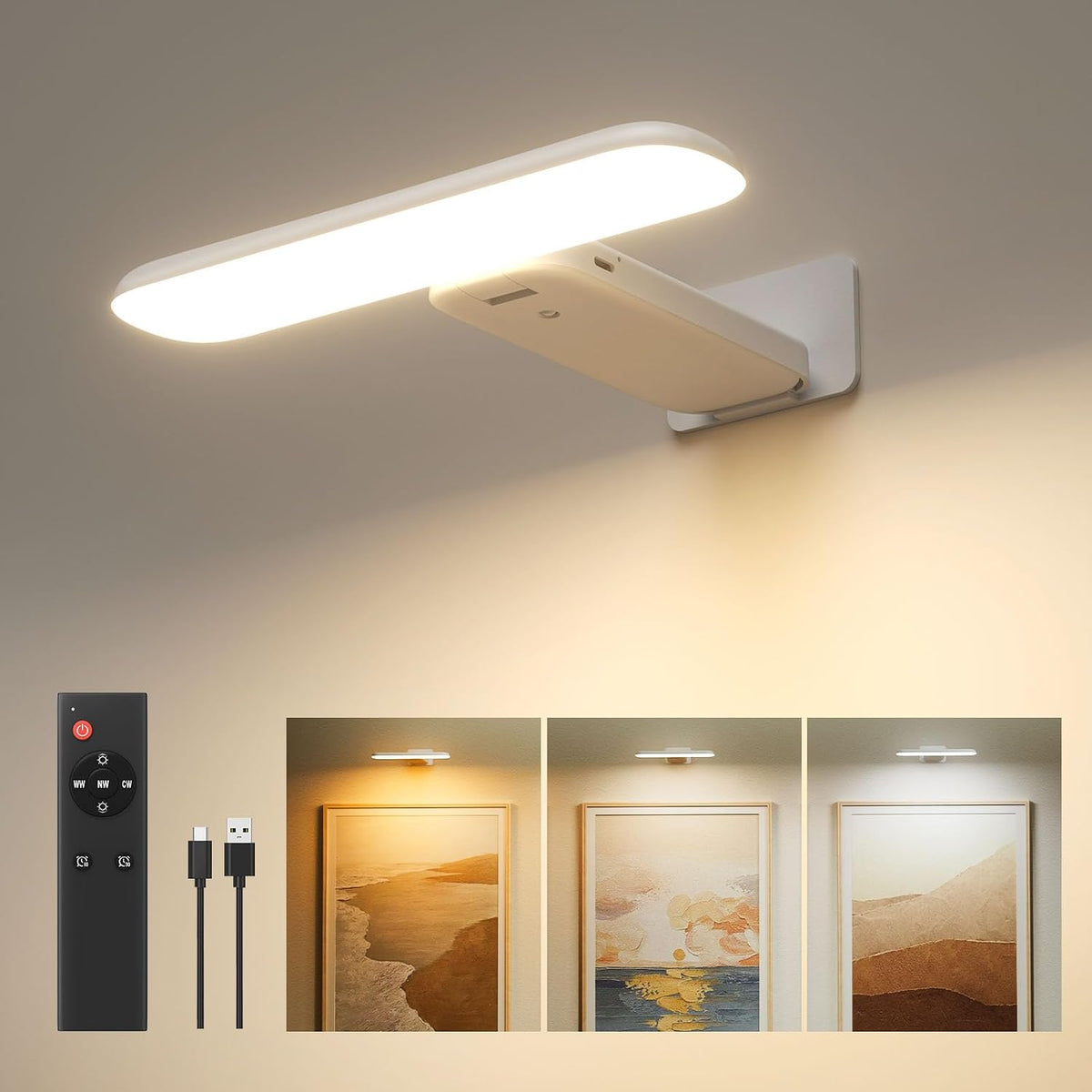 FULEN Bildbeleuchtung Kabellos, Akku Wandleuchte Innen, Kunstleuchten Für Malen Foto Portrait, Dart Beleuchtung, LED Wandlampe Mit 3 Farbtemperaturen, Fernbedienung Mit Timer, Schwarz, 2 Stück